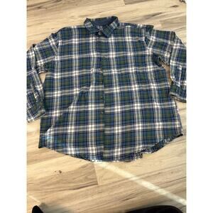 Izod Flannel Mens Long Sleeve Button Down Shirt Size 3XLT Plaid blue green